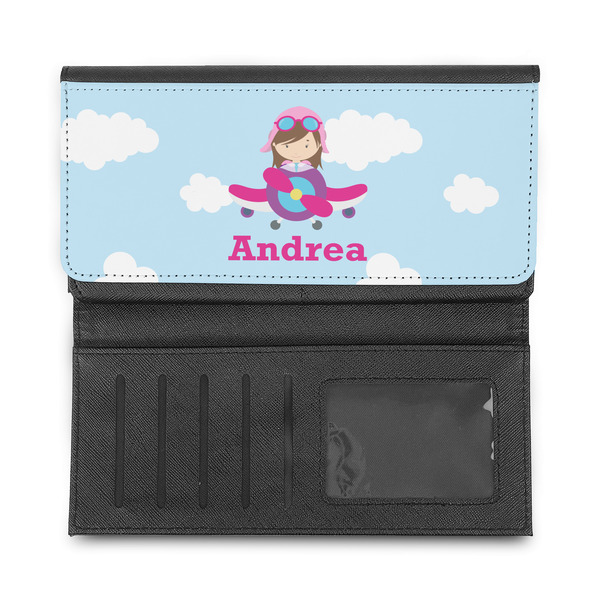 Airplane & Girl Pilot Ladies Wallet - Half Way Open