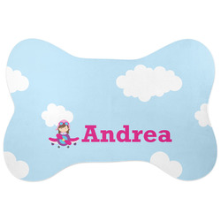 Airplane & Girl Pilot Bone Shaped Dog Food Mat (Personalized)