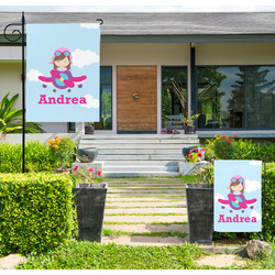 Airplane & Girl Pilot Large Garden Flag - Double Sided (Personalized)