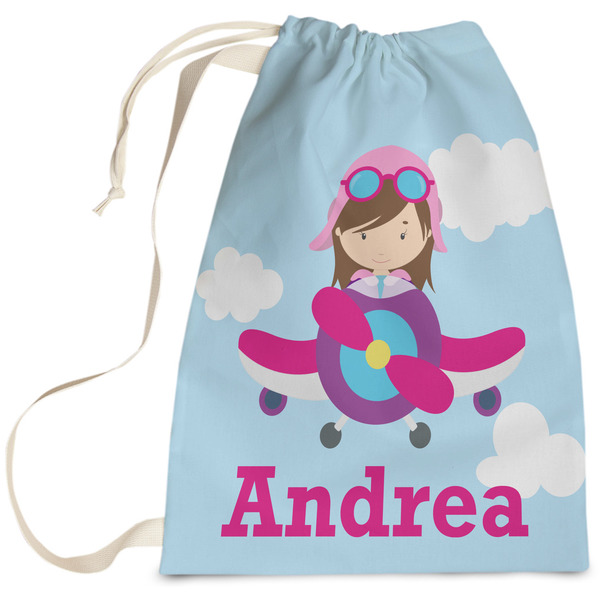 Custom Airplane & Girl Pilot Laundry Bag - Large (Personalized)