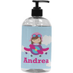 Airplane & Girl Pilot Plastic Soap / Lotion Dispenser (16 oz - Large - Black) (Personalized)