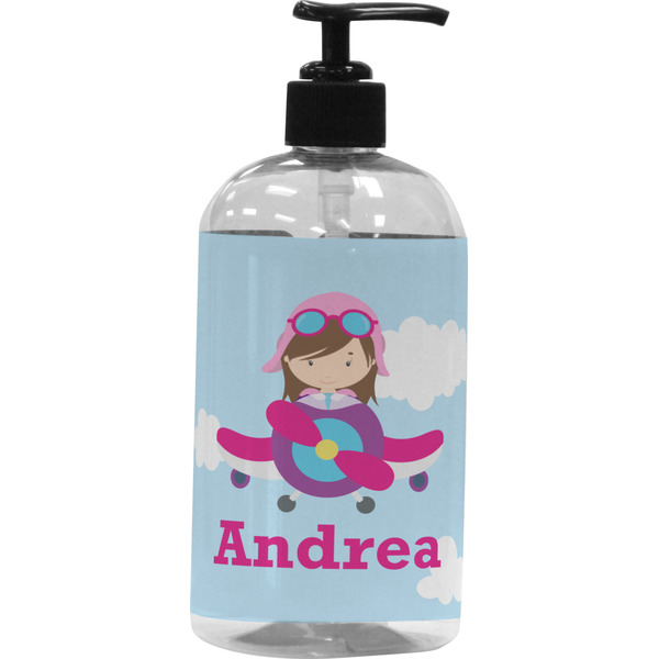 Custom Airplane & Girl Pilot Plastic Soap / Lotion Dispenser (Personalized)