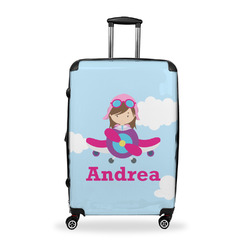 Airplane & Girl Pilot Suitcase - 28" Large - Checked w/ Name or Text