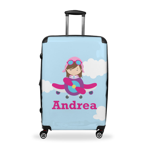 Custom Airplane & Girl Pilot Suitcase - 28" Large - Checked w/ Name or Text