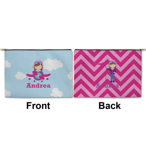 Airplane & Girl Pilot Large Zipper Pouch Approval (Front and Back)