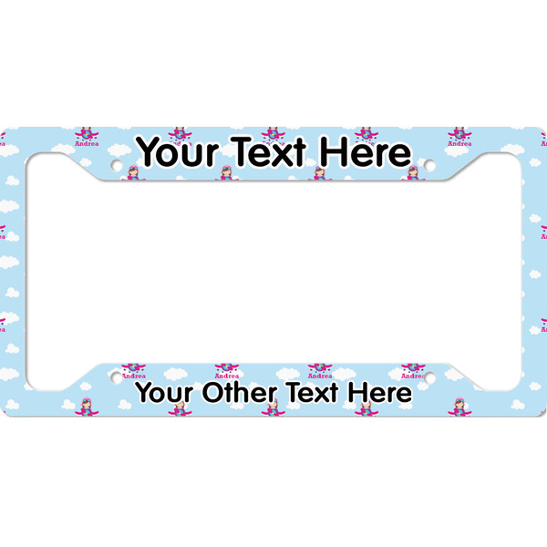 Custom Airplane & Girl Pilot License Plate Frame (Personalized)