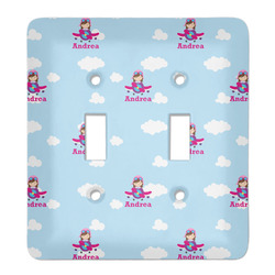 Airplane & Girl Pilot Light Switch Cover (2 Toggle Plate) (Personalized)