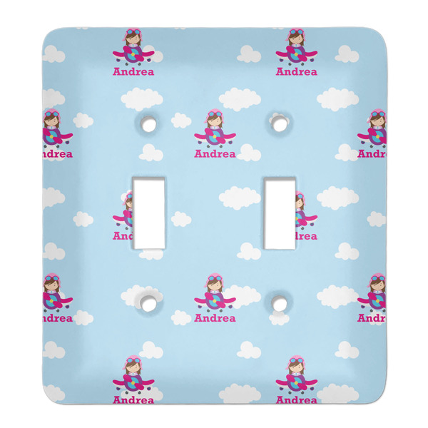 Custom Airplane & Girl Pilot Light Switch Cover (2 Toggle Plate) (Personalized)