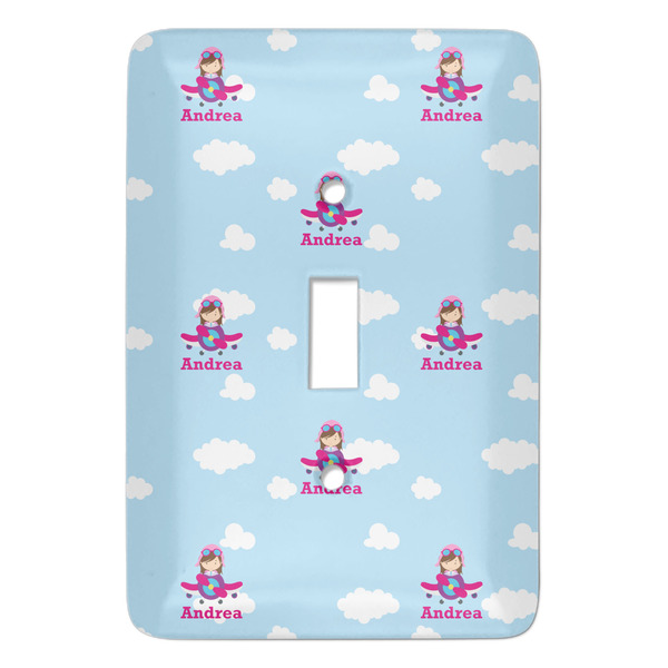 Custom Airplane & Girl Pilot Light Switch Cover (Single Toggle) (Personalized)