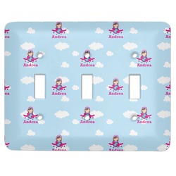 Airplane & Girl Pilot Light Switch Cover (3 Toggle Plate) (Personalized)