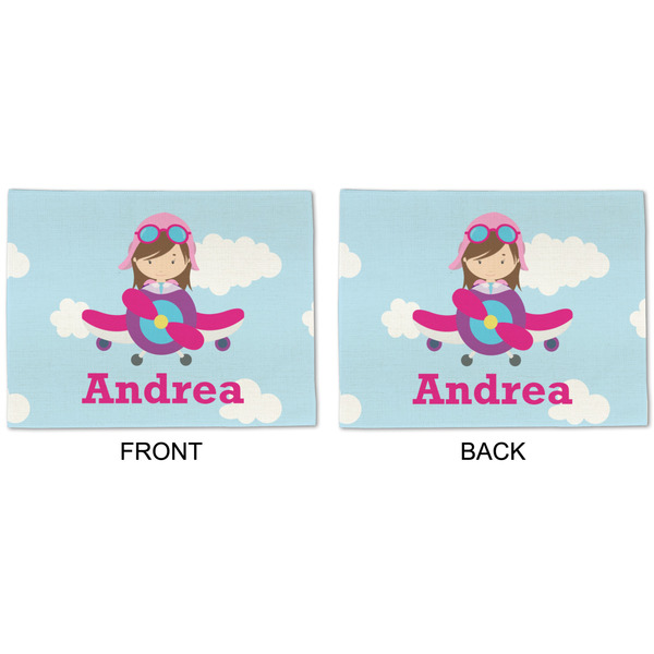 Airplane & Girl Pilot Linen Placemat - APPROVAL (double sided)