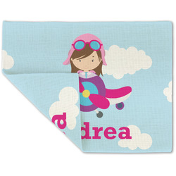 Airplane & Girl Pilot Double-Sided Linen Placemat - Single w/ Name or Text