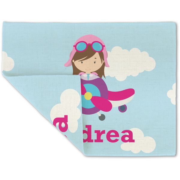 Airplane & Girl Pilot Linen Placemat - Folded Corner (double side)