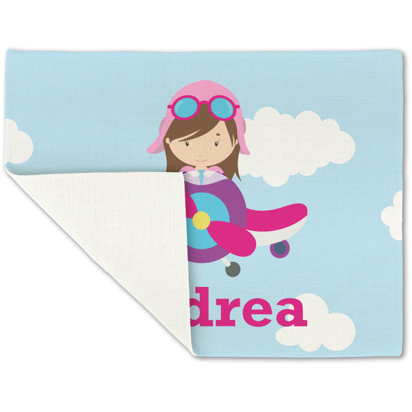 Airplane & Girl Pilot Linen Placemat - Folded Corner (single side)