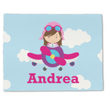 Airplane & Girl Pilot Single-Sided Linen Placemat - Single w/ Name or Text