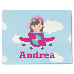 Airplane & Girl Pilot Single-Sided Linen Placemat - Single w/ Name or Text