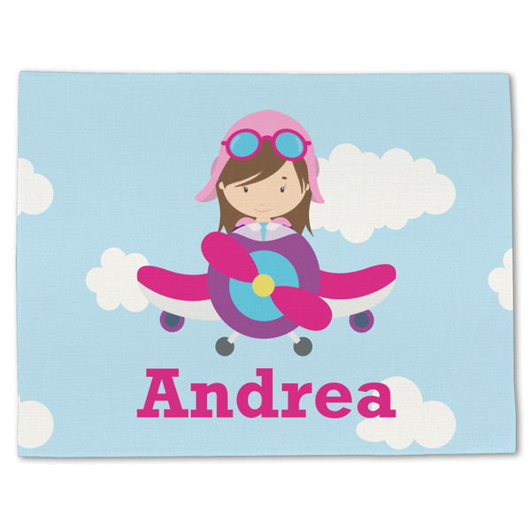 Airplane & Girl Pilot Linen Placemat - Front