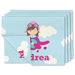 Airplane & Girl Pilot Linen Placemat w/ Name or Text