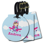 Airplane & Girl Pilot Plastic Luggage Tag (Personalized)
