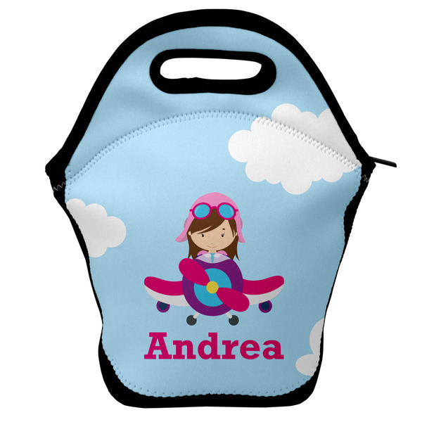 Custom Airplane & Girl Pilot Lunch Bag w/ Name or Text