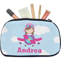 Airplane & Girl Pilot Makeup / Cosmetic Bag - Medium (Personalized)