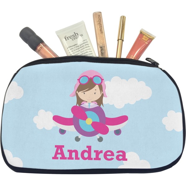 Custom Airplane & Girl Pilot Makeup / Cosmetic Bag - Medium (Personalized)
