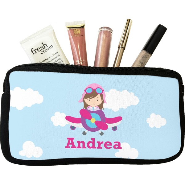 Custom Airplane & Girl Pilot Makeup / Cosmetic Bag - Small (Personalized)