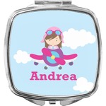 Airplane & Girl Pilot Compact Makeup Mirror (Personalized)