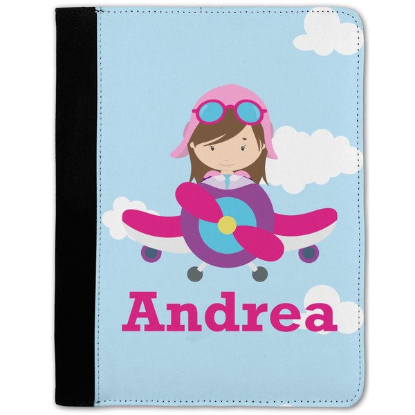 Custom Airplane & Girl Pilot Notebook Padfolio - Medium w/ Name or Text