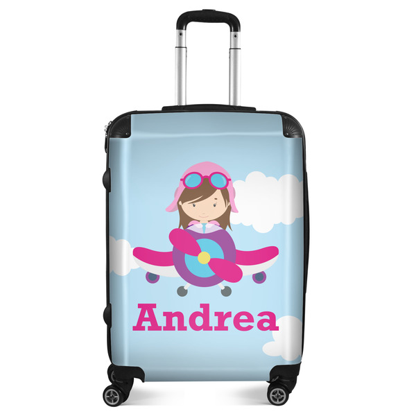 Custom Airplane & Girl Pilot Suitcase - 24" Medium - Checked (Personalized)