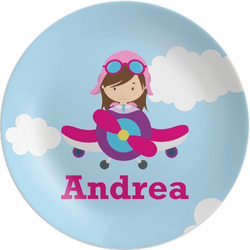 Airplane & Girl Pilot Melamine Plate (Personalized)