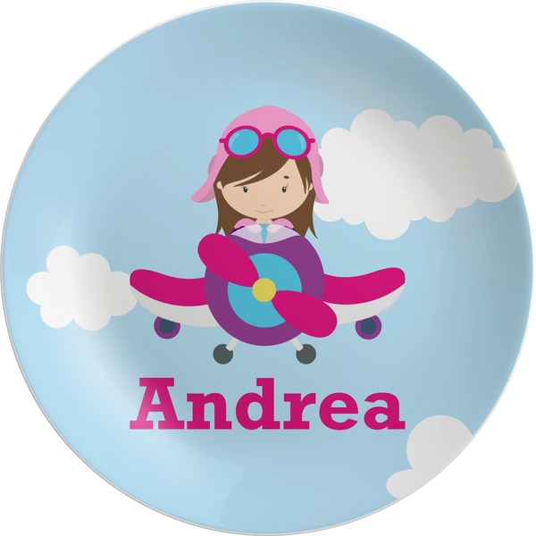 Custom Airplane & Girl Pilot Melamine Plate (Personalized)