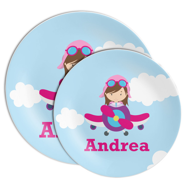 Airplane & Girl Pilot Melamine Plates - PARENT/MAIN