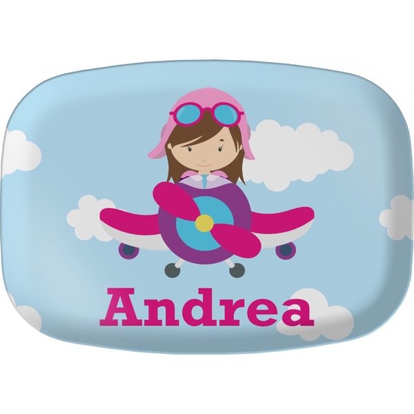 Custom Airplane & Girl Pilot Melamine Platter (Personalized)