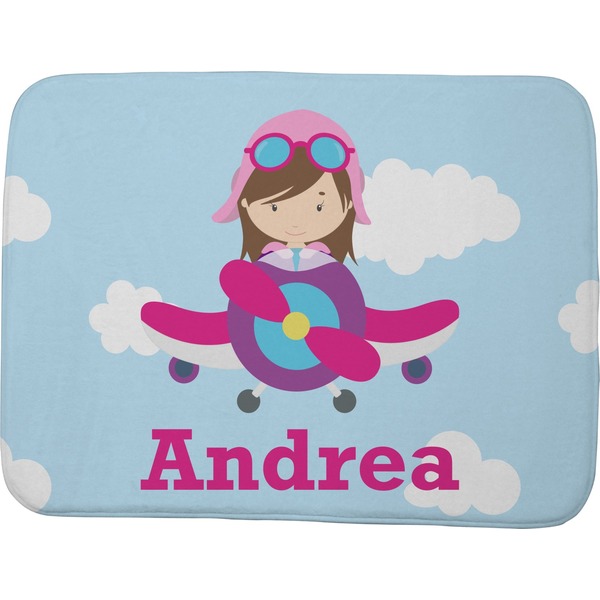 Airplane & Girl Pilot Memory Foam Bath Mat 48 X 36