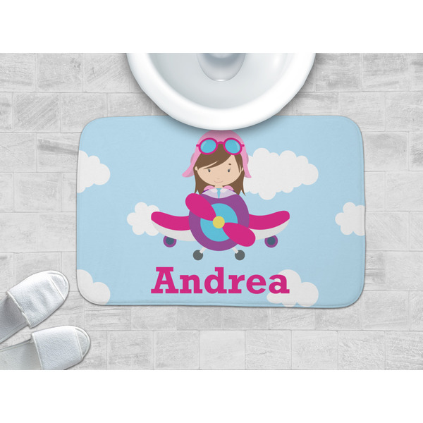 Airplane & Girl Pilot Memory Foam Bath Mat - LIFESTYLE 34x21