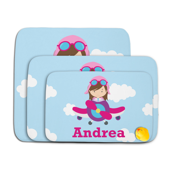 Airplane & Girl Pilot Memory Foam Bath Mat - MAIN PARENT