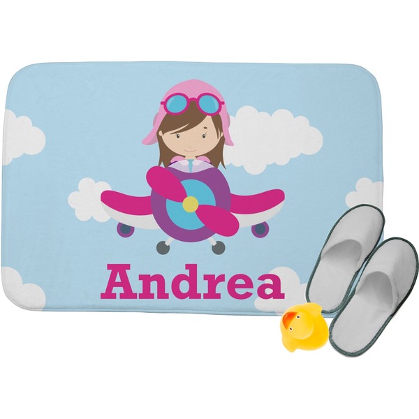 Custom Airplane & Girl Pilot Memory Foam Bath Mat (Personalized)