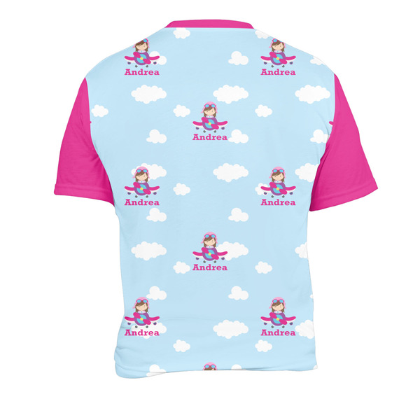 Airplane & Girl Pilot Men's Crew Neck T Shirt Medium - Back