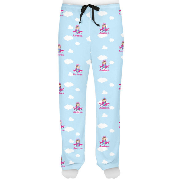 Airplane & Girl Pilot Men's Pjs Front - on model