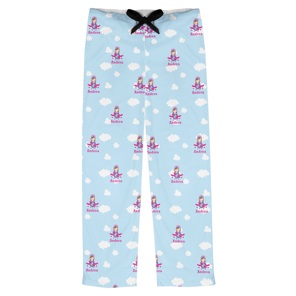 Custom Airplane & Girl Pilot Mens Pajama Pants - M (Personalized)