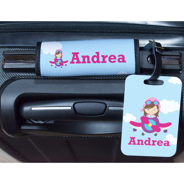 Airplane & Girl Pilot Metal Luggage Tag & Handle Wrap - In Context