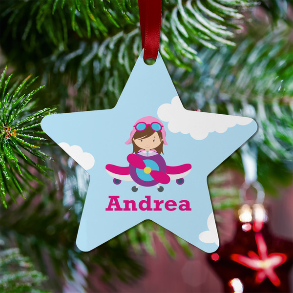 Airplane & Girl Pilot Metal Star Ornament - Lifestyle
