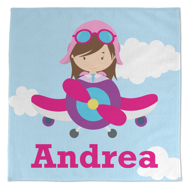 Custom Airplane & Girl Pilot Microfiber Dish Towel (Personalized)