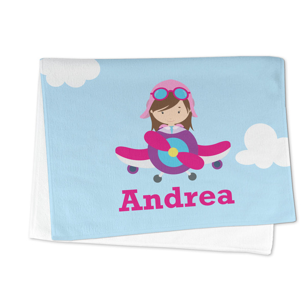 Airplane & Girl Pilot Microfiber Dish Towel - FOLDED HALF