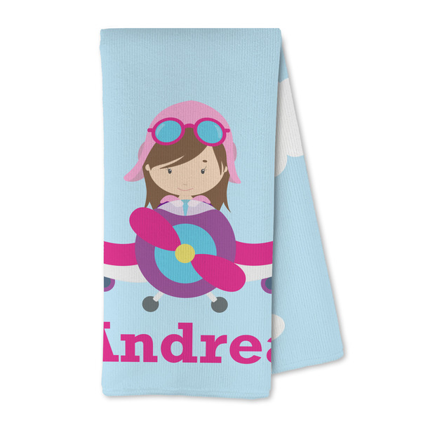 Custom Airplane & Girl Pilot Kitchen Towel - Microfiber (Personalized)