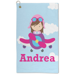 Airplane & Girl Pilot Microfiber Golf Towel - Large (Personalized)