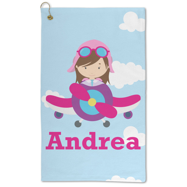 Custom Airplane & Girl Pilot Microfiber Golf Towel (Personalized)
