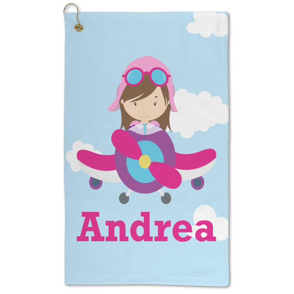 Custom Airplane & Girl Pilot Microfiber Golf Towel (Personalized)