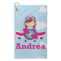 Airplane & Girl Pilot Microfiber Golf Towel - Small (Personalized)
